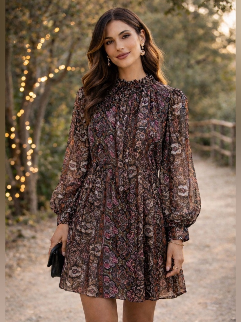 NWT Zara Paisley Bishop Sleeve Mini Dress | High Neck Romantic Sheer Cocktail
